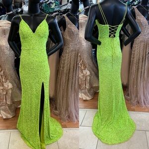 Jovani 23148 lime green long sequin prom dress size 4